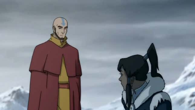 The young Avatar Korra encounters the spirit of Avatar Aang.