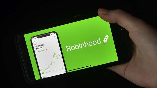 The Robinhood logo displayed  on a mobile phone.