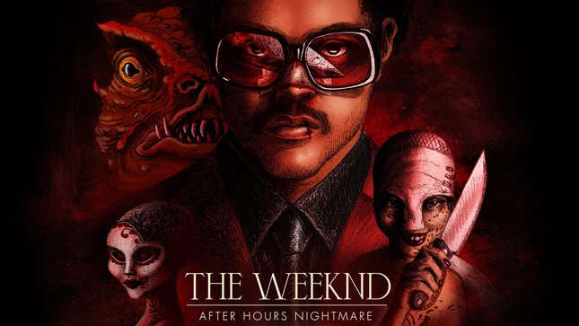 Halloween Horror Nights graphic for the Weeknd House, After Hours Nightmare.