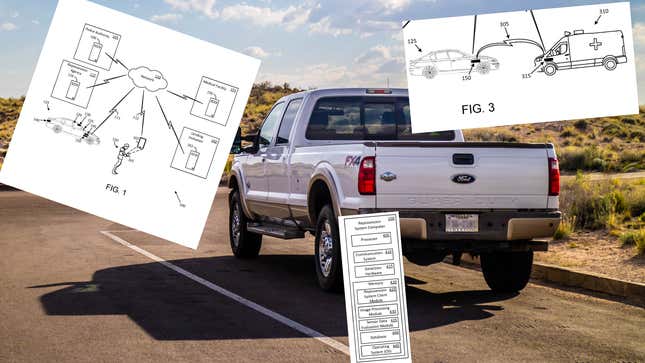 Photo of Ford pickup truck with schematics overlaid