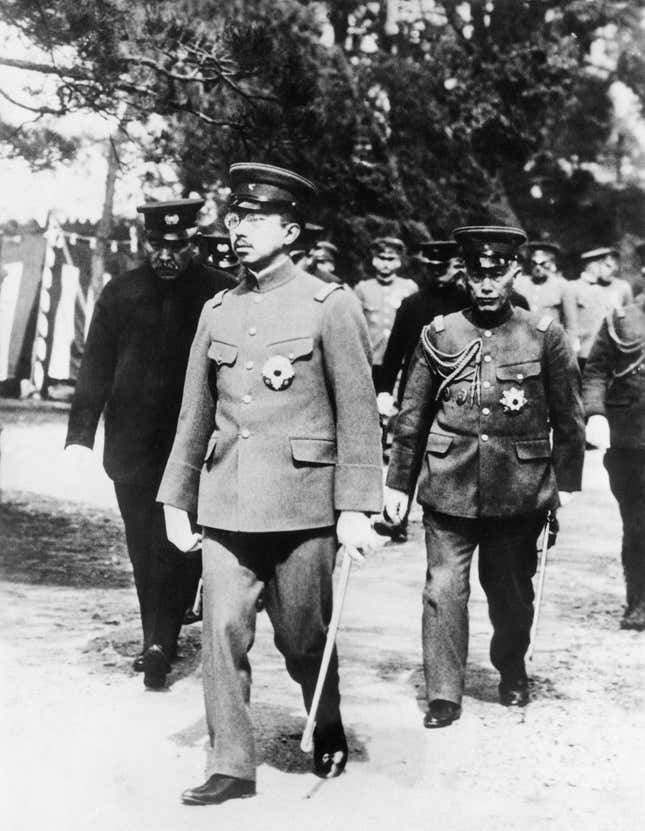 Emperor Hirohito attends the army’s celebration of the 27th anniversary of the Battle of Mukden of the Russo-Japanese War In Tokyo, March 10, 1932.