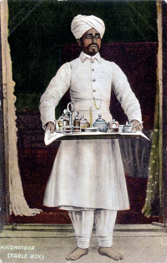 Postcard titled “Khidmatgor (Table Boy).”