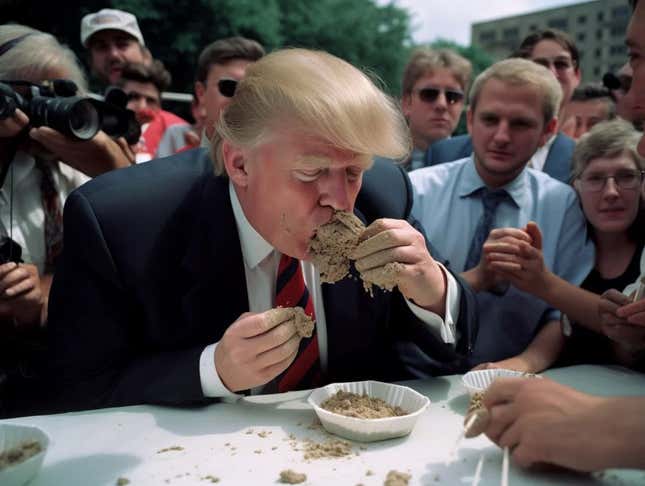 Imagen para el artículo titulado Una IA genera fotos de un concurso de comer cemento entre celebridades. Gana el Papa Francisco