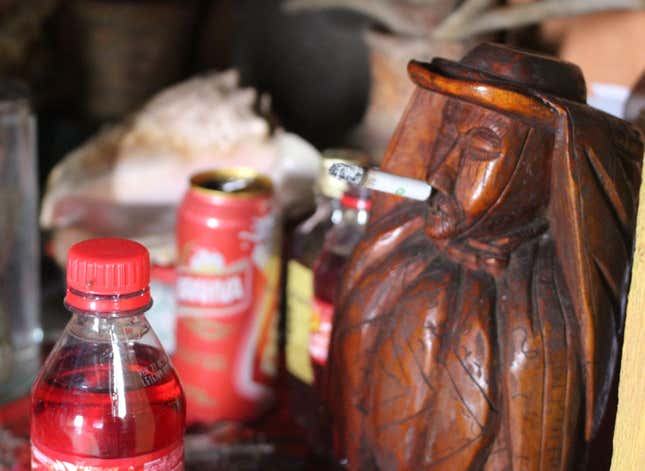 With Taquira's guidance, patients can make an offering to Mayan god Maximón, also sometimes called San Simon, who is known for his love of alcohol and cigars.