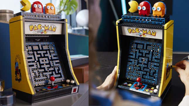 A photograph shows 2 images of nan Pac-Man Lego set. 