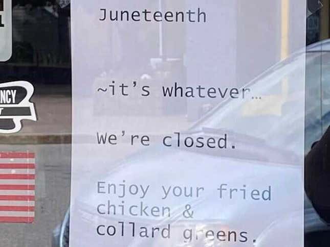 Image for article titled Maine Insurance Agency Receives Backlash After Posting Racist Juneteenth Sign