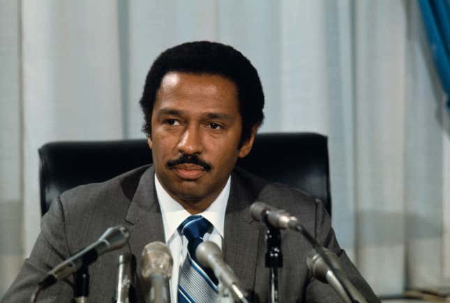 Rep. John Conyers Jr., D-Mich., shown in his office at the Capitol, as announced that he will challenge Rep. Carl Albert, D-Okla.m for Speaker because Albert has not taken a stand on a bid by House liberals to strip Mississippi congressmen of their seniority. Albert had been unopposed.