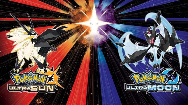 An image of Solgaleo and Lunala against a red and blue background.