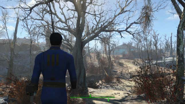 A survivor from Vault 111 walks into a desolate tract.