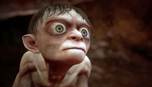 Gollum in The Lord of the Rings: Gollum is staring at something offscreen.