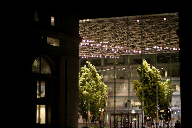 The atrium at night.