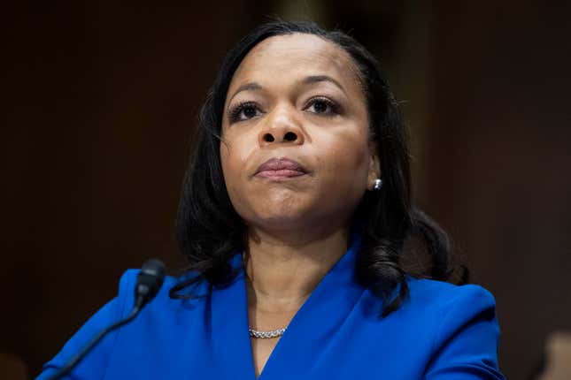 Assistant Attorney General Kristen Clarke testifies during the Senate Judiciary Committee hearing titled “Combating the Rise in Hate Crimes,” in Dirksen Building on Tuesday, March 8, 2022.