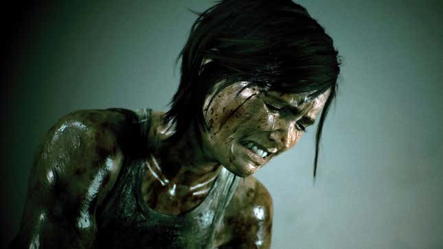 A The Last of Us Part 2 screenshot of protagonist Ellie crying in what could be viewed as a rainstorm.