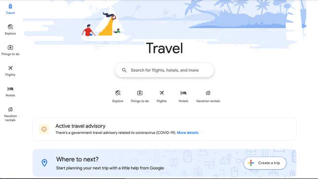 Image for article titled Why You Should Plan Your Next Vacation on Google Travel Instead of a Spreadsheet