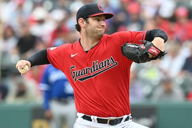 Jul 8, 2023; Cleveland, Ohio, USA; Cleveland Guardians starting pitcher Gavin Williams (63) throws a pitch during the first inning against the Kansas City Royals at Progressive Field.