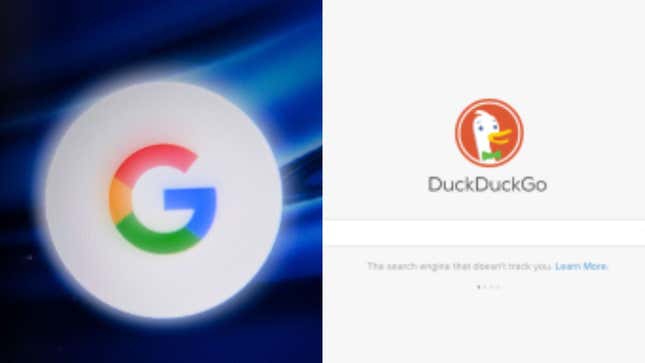 Google's logo and DuckDuckGo's logo