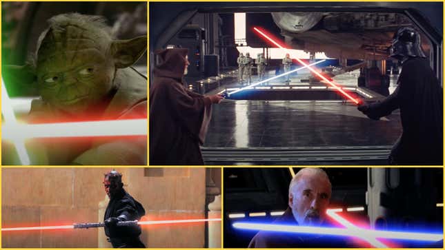 Clockwork from bottom left: Star Wars: The Phantom Menace, Attack Of The Clones, A New Hope, Revenge Of The Sith (Screenshots: 20th Century Studios/YouTube)