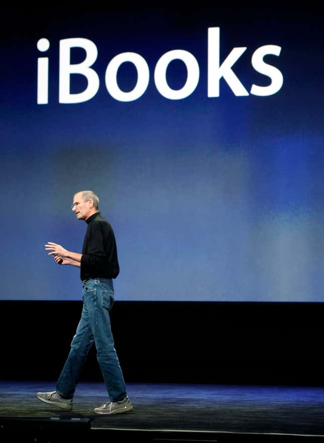 Apple CEO Steve Jobs talks about iBooks for the iPad during an event in San Francisco.