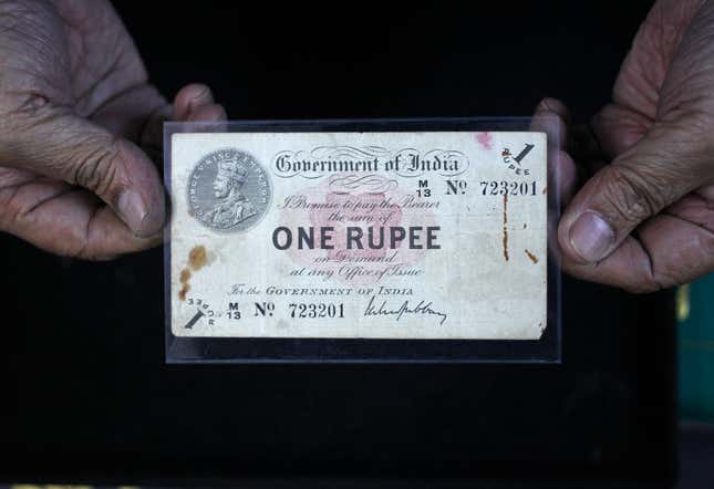One of the first Indian one rupee notes printed in 1917.