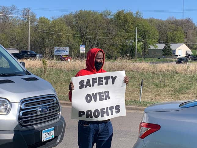 A Somali protester outside the Pilgrim Pride plant in Minnesota