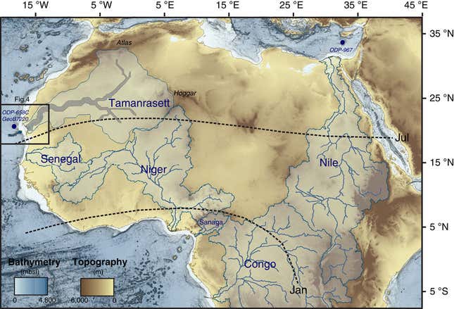 The newly discovered riverbed is shown on the map on the far left, in dark blue.