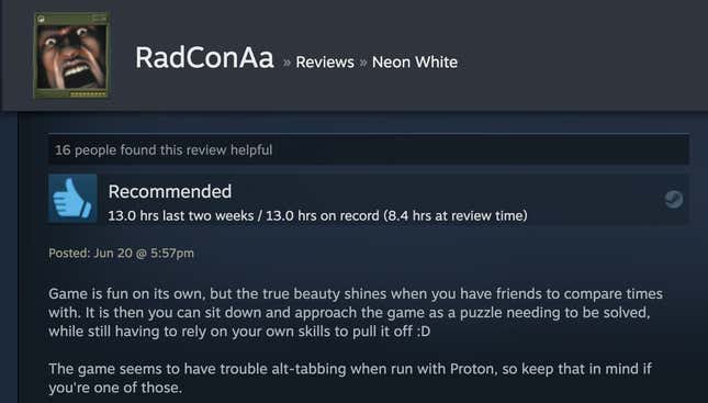 Image for article titled Neon White’s Steam Reviews Are Horny As Hell
