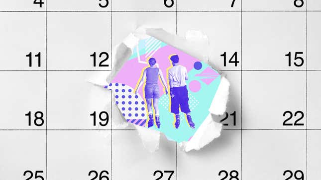 rollerbladers and a calendar