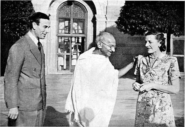 Gandhi with Lord and Lady Mountbatten.