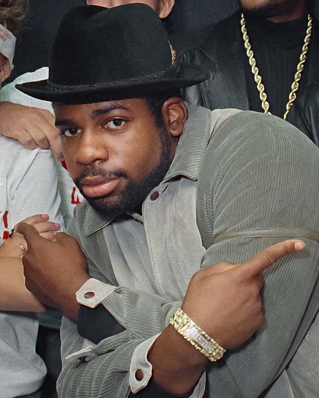Run-DMC’s Jason Mizell, known as Jam-Master Jay, poses during an anti-drug rally at Madison Square Garden in New York in 1986.