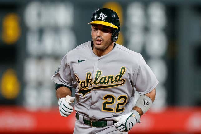 Jul 28, 2023; Denver, Colorado, USA; Oakland Athletics right fielder Ramon Laureano (22) rounds the bases on a solo home run in the ninth inning against the Colorado Rockies at Coors Field.