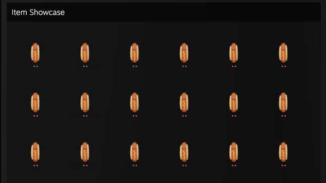 18 hot dog emojis stand side by side.