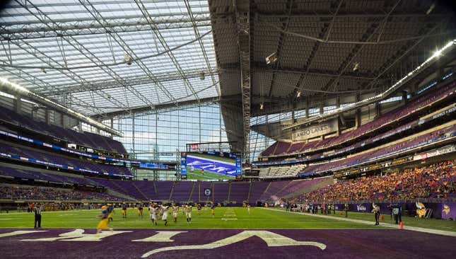 On the field of the environmentally responsible U.S. Bank Stadium.