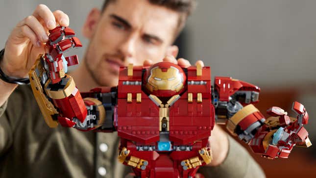 A close-up of the Lego Hulkbuster's finger articulation.
