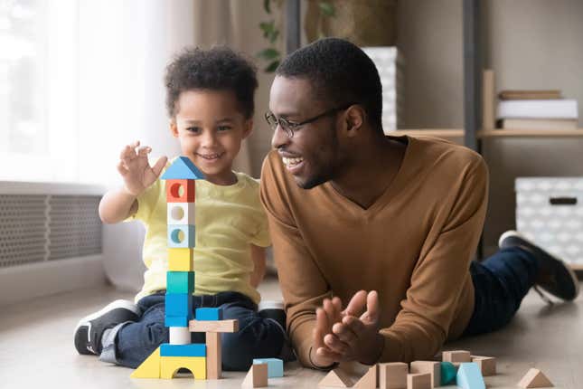 Playing blocks with your child can inspire the love of math and science. 