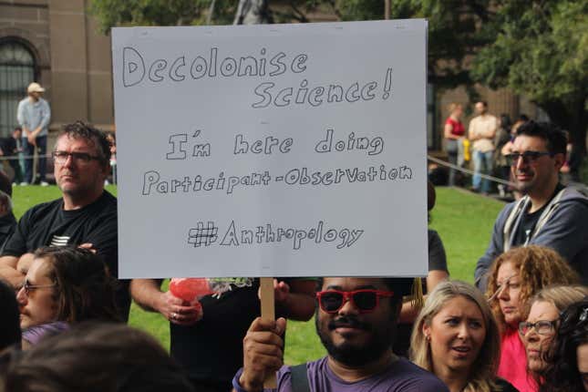 A March for Science protester in Melbourne.