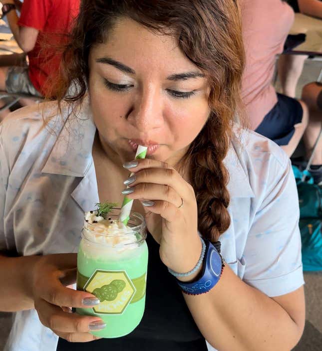 Image for article titled We Tried The Muppets Pickle Milkshake at Walt Disney World