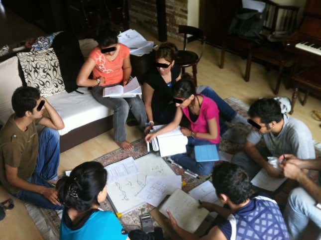 Gathering in living rooms.