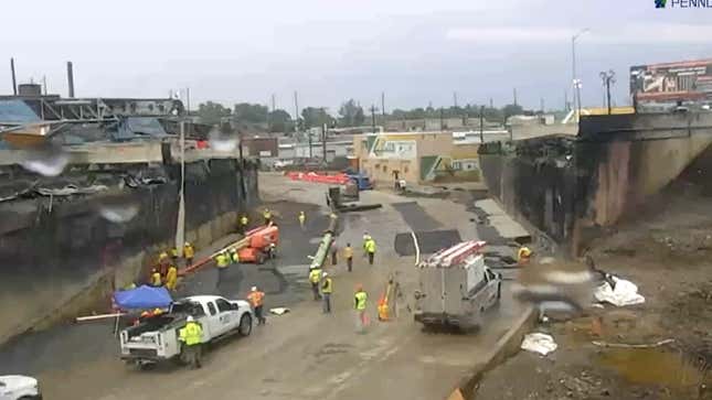 Image for article titled Watch Live As Workers Rebuild That Collapsed Interstate In Philadelphia