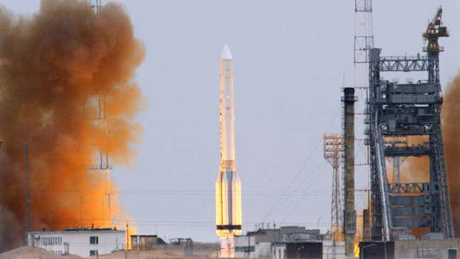 A photo of a Proton-K rocket launching in Kazakhstan. 