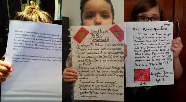 Photos of children with their touching messages to Morocco’s government.
