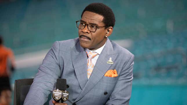 NFL Network analyst Michael Irvin speaks on air during the NFL Network’s NFL GameDay Kickoff broadcast.