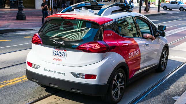 A Cruise self-driving car in action on the streets of San Francisco. 