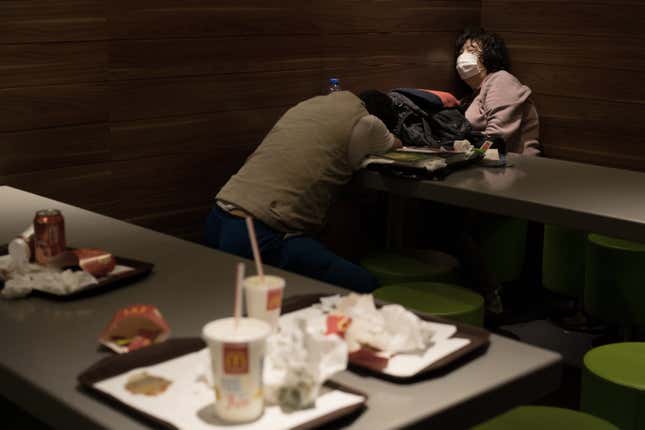 Image for article titled Photos: McDonald’s restaurants transform into shelters for Hong Kong’s homeless
