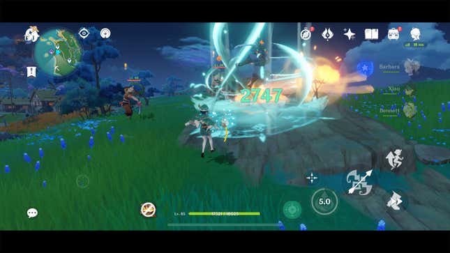 A Genshin Impact hero unleashes magical attacks on foes.