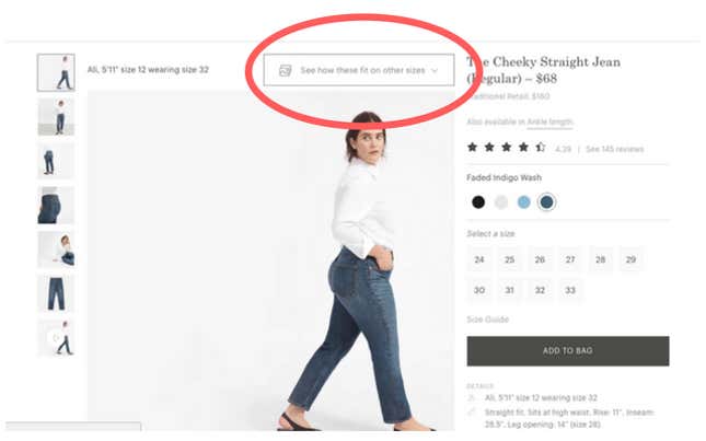 Everlane tends to choose models of several sizes and heights.