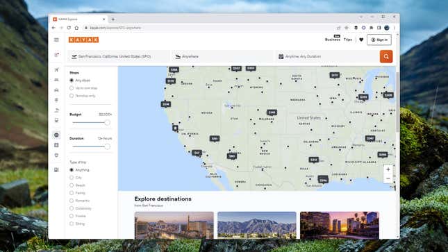 A screenshot of Kayak