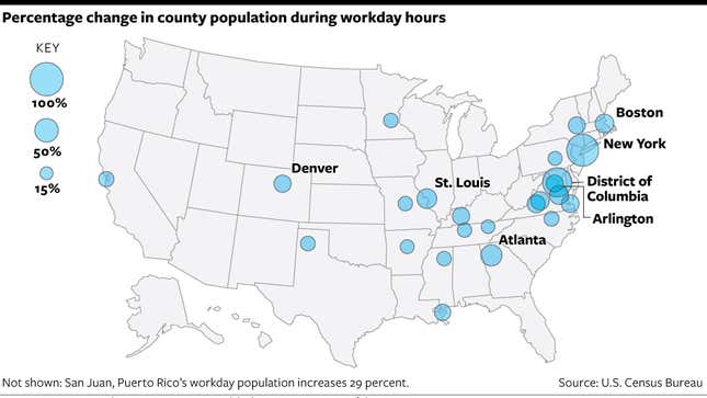 Image for article titled Every day, commuters make Manhattan and Washington nearly twice their size