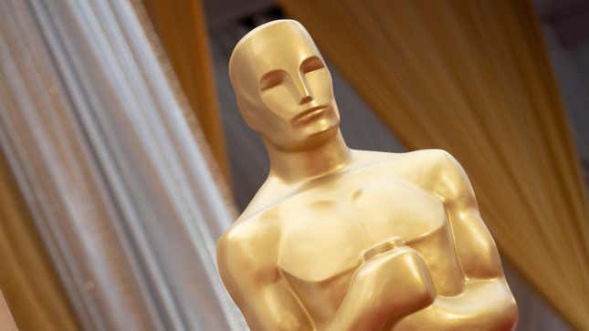 An Oscar statue on the red carpet near the Dolby Theater in Los Angeles, California, on March 27, 2022, ahead of the 94th Academy Awards.