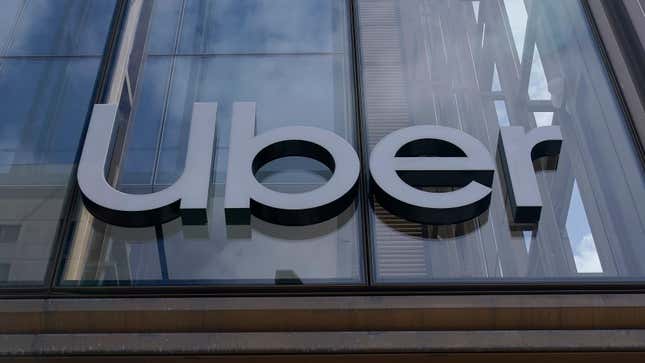 An Uber sign is displayed at the company's headquarters in San Francisco