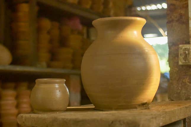 Raghuram Kulal uses a solar pottery wheel in his trade. He said that using solar helped increase profits and reduce exertion.